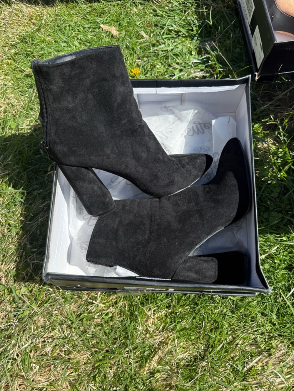 Fashion Nova Black Suede Block Heel Booties